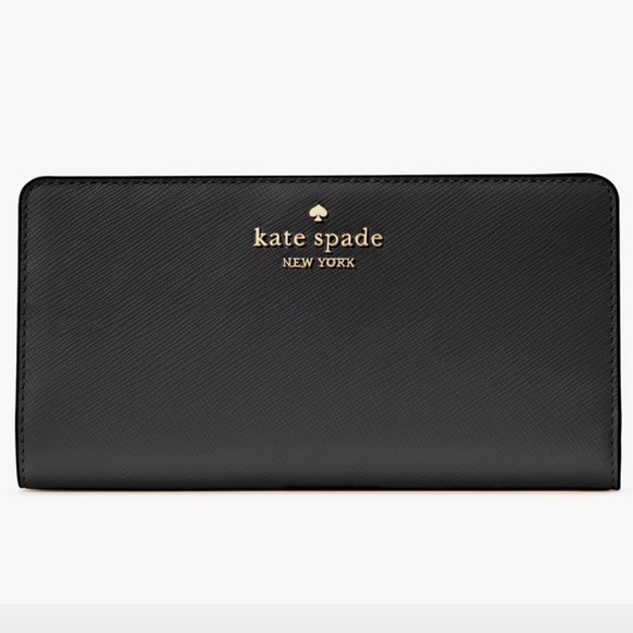 NEW KATE SPADE Madison Large Slim Bifold Wallet Saffiano Leather Black NWT - Picture 1 of 5